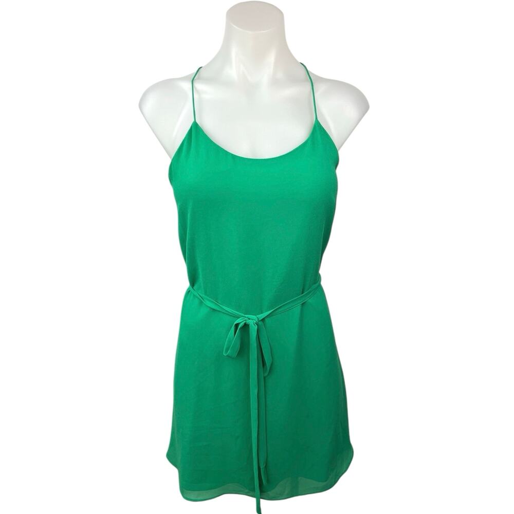 Naked Zebra Green Spaghetti Racerback Tie Mini Fit & Flare Camisole Tank Dress S